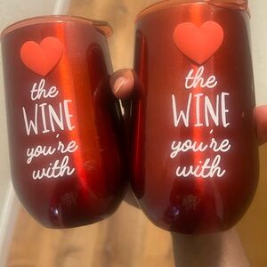 2 Red Wine Tumbler Set with Heart Design